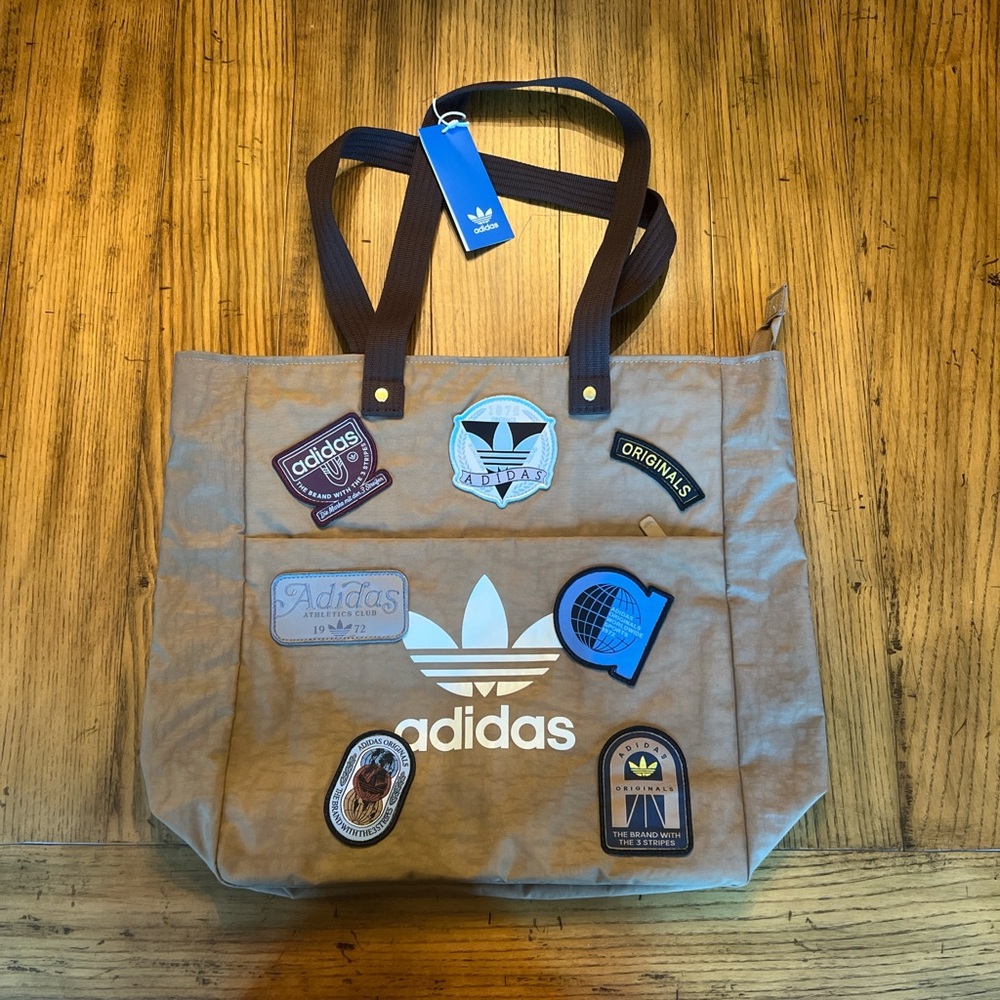 Adidas Tan Tote Bag with Decorative Patches